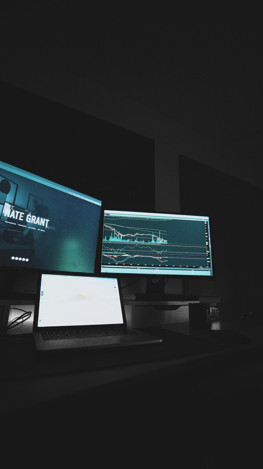 Laptop with analytics dashboard and charts on a desk